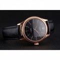 Rolex Cellini Black Dial Rose Gold Markings Rose Gold Case Black Leather Strap