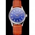 Rolex Datejust Blue Dial Stainless Steel Case Light Brown Leather Strap