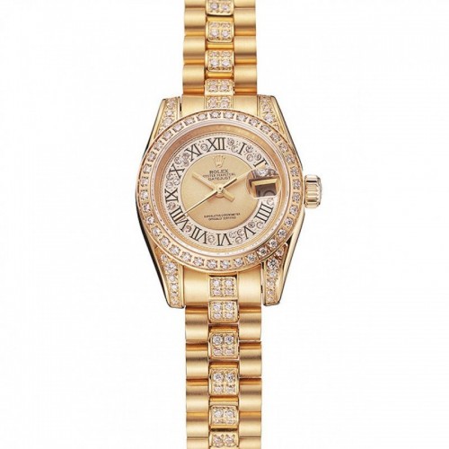 Rolex DayJust Diamond Pave Gold Dial Gold Diamond Bracelet 1453953