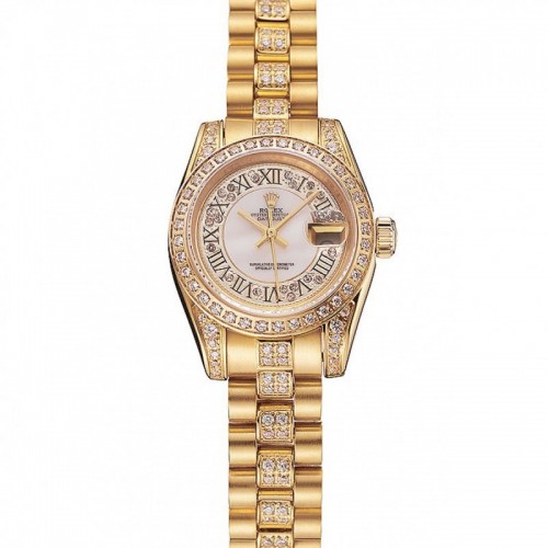 Rolex DayJust Diamond Pave White Dial Gold Diamond Bracelet 1453957