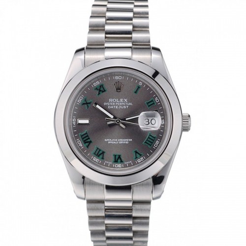 Rolex DateJust Polished Stainless Steel Bezel Grey Dial 42000