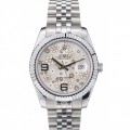 Rolex DateJust Stainless Steel Ribbed Bezel Flower Silver Dial 42001