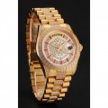 Rolex Day-Date Red Diamond Pave Dial Gold Diamond Bracelet 1453960
