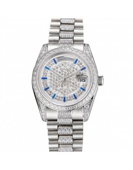 Rolex Day-Date Diamond Pave Dial And Bezel And Stainless Steel Bracelet