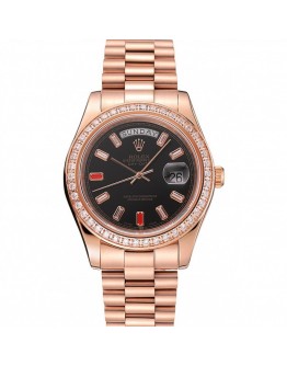 Rolex Day-Date Diamonds And Rubies Black Dial Rose Gold Bracelet 1454102