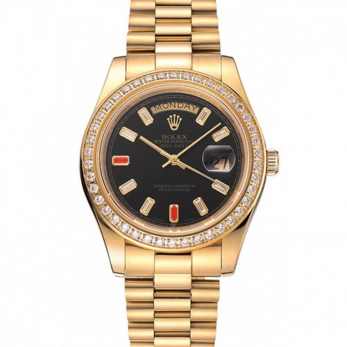 Rolex Day-Date Diamonds And Rubies Black Dial Yellow Gold Bracelet 1454101