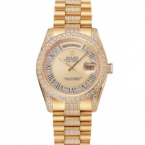 Rolex Day-Date Diamond Pave Gold Dial Gold Diamond Bracelet 1453954