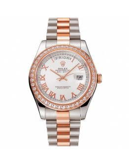 Rolex Day-Date Diamonds Bezel White Dial Rose Gold And Staineless Steel Bracelet 1454108