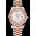 Rolex Day-Date Diamonds Bezel White Dial Rose Gold And Staineless Steel Bracelet 1454108