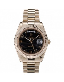 Rolex Day-Date Gold Stainless Steel Ribbed Bezel Black Dial 41998