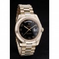 Rolex Day-Date Gold Stainless Steel Ribbed Bezel Black Dial 41998