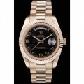 Rolex Day-Date Gold Stainless Steel Ribbed Bezel Black Dial 41998