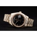 Rolex Day-Date Gold Stainless Steel Ribbed Bezel Black Dial 41998