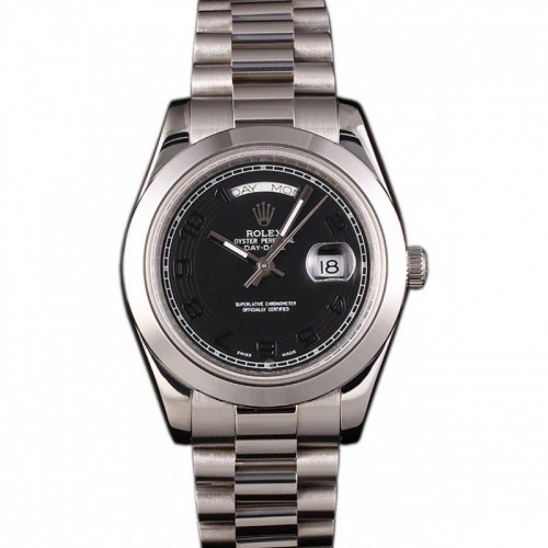 Rolex Day-Date Stainless Steel Bracelet Black Dial 80294