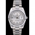 Rolex DayDate Stainless Steel Ribbed Bezel Silver Dial 41995