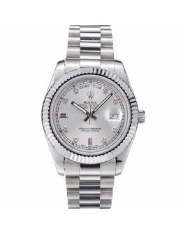 Rolex DayDate Stainless Steel Ribbed Bezel Silver Dial 41995