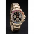 Rolex Daytona Cosmograph Rainbow Crystals Bezel Rose Gold Strap Black Dial 80251