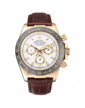 Rolex Cosmograph Daytona Gold Case White Dial Brown Leather Bracelet 622633