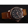 Rolex Yacht-Master Black Dial Rose Gold Case Brown Leather Bracelet 1453861