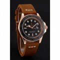 Rolex Yacht-Master Black Dial Rose Gold Case Brown Leather Bracelet 1453861