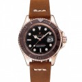 Rolex Yacht-Master Black Dial Brown Bezel Rose Gold Case Brown Leather Bracelet 1453860 Rolex Yacht-Master Black Dial Brown Bezel Rose Gold Case Brown Leather Bracelet 1453860