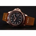 Rolex Yacht-Master Black Dial Brown Bezel Rose Gold Case Brown Leather Bracelet 1453860 Rolex Yacht-Master Black Dial Brown Bezel Rose Gold Case Brown Leather Bracelet 1453860