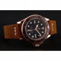 Rolex Yacht-Master Black Dial Brown Bezel Rose Gold Case Brown Leather Bracelet 1453860 Rolex Yacht-Master Black Dial Brown Bezel Rose Gold Case Brown Leather Bracelet 1453860