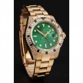 Rolex GMT Master II Green Dial Stone Set Bezel Gold Case And Bracelet 1453748
