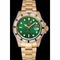 Rolex GMT Master II Green Dial Stone Set Bezel Gold Case And Bracelet 1453748